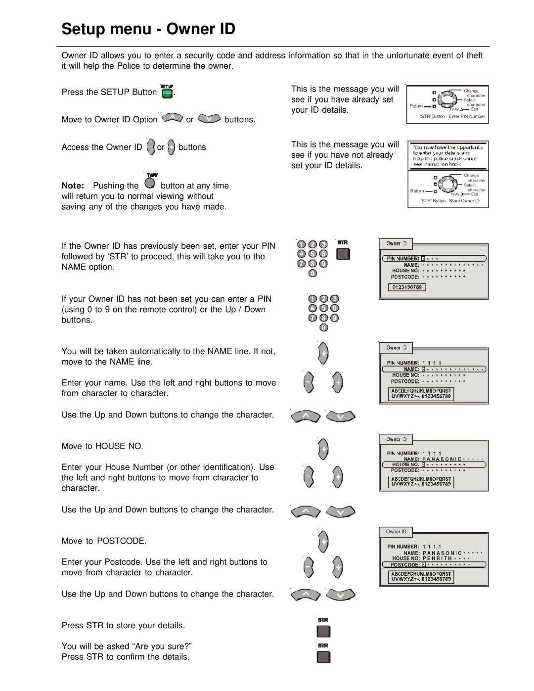 Panasonic TX-86PW200A manual Setup menu Owner ID 