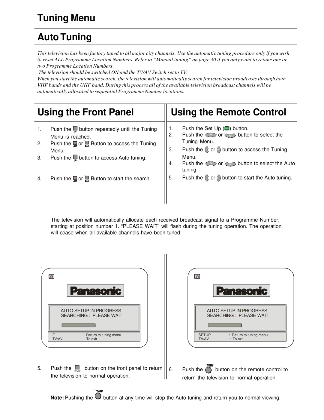 Panasonic TX-86PW200A manual Tuning Menu Auto Tuning, Using the Remote Control 