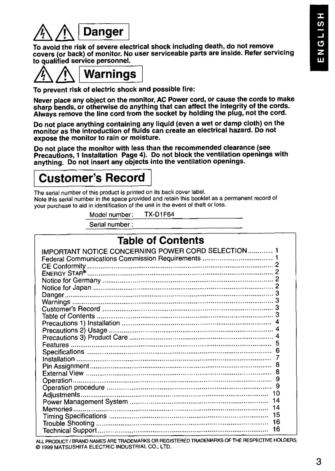 Panasonic TX-D1F64 manual 