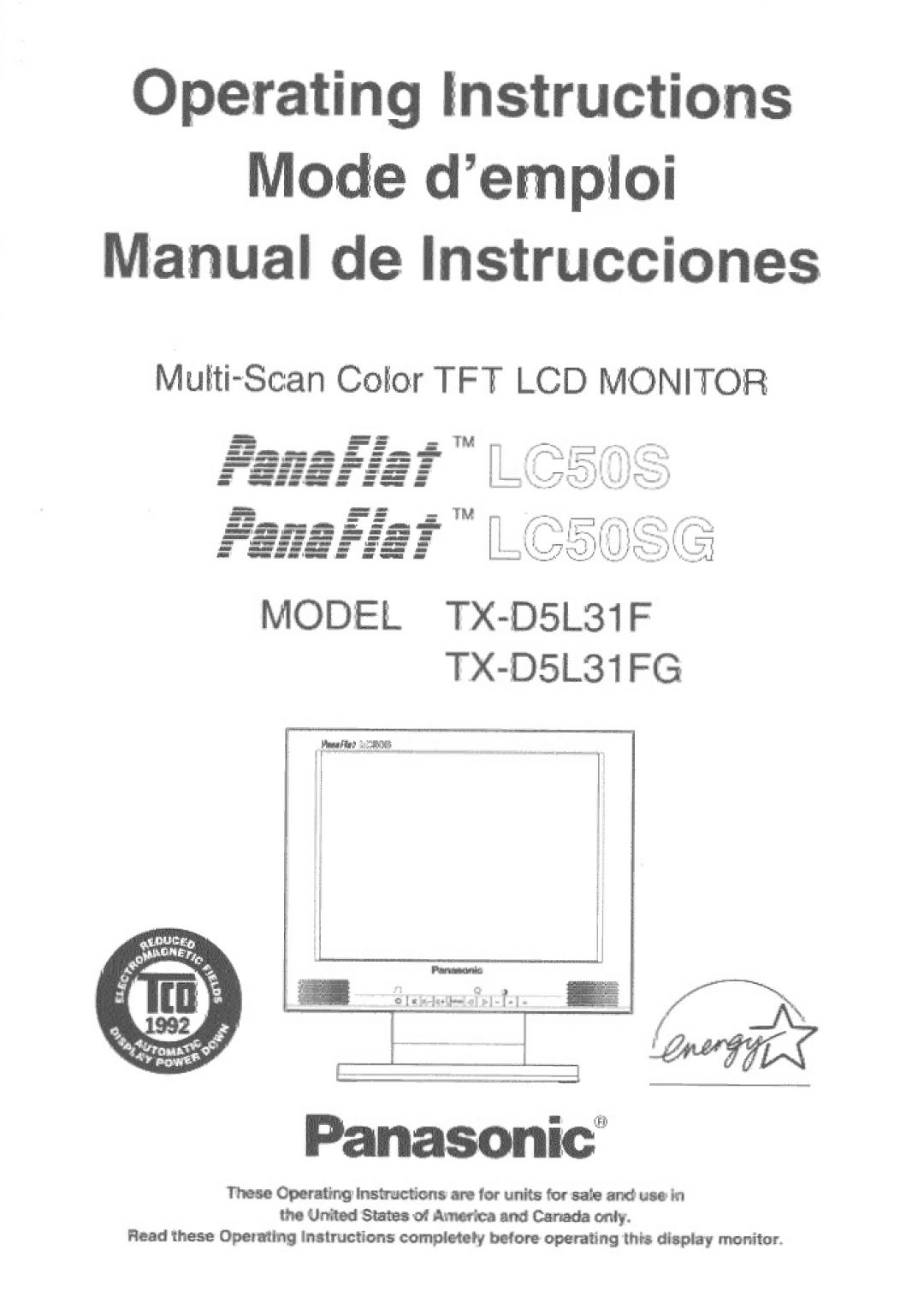 Panasonic TX-D5L31FG manual 