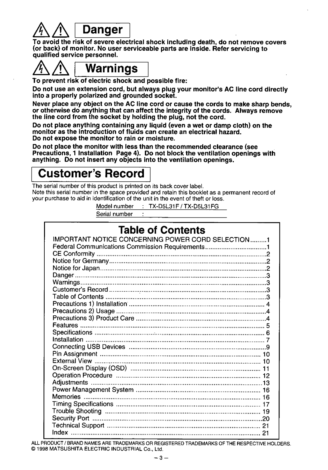 Panasonic TX-D5L31FG manual 