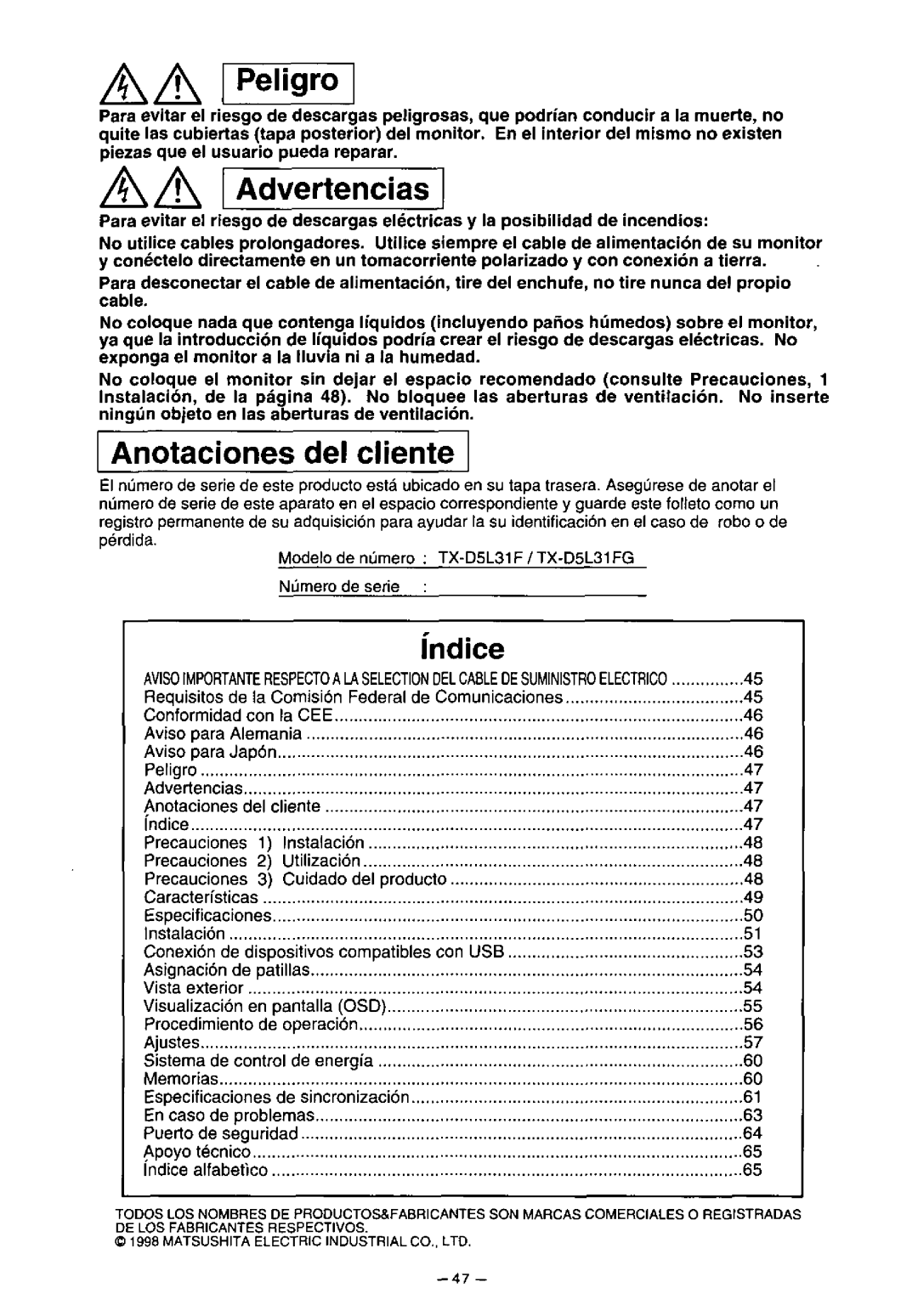 Panasonic TX-D5L31FG manual 