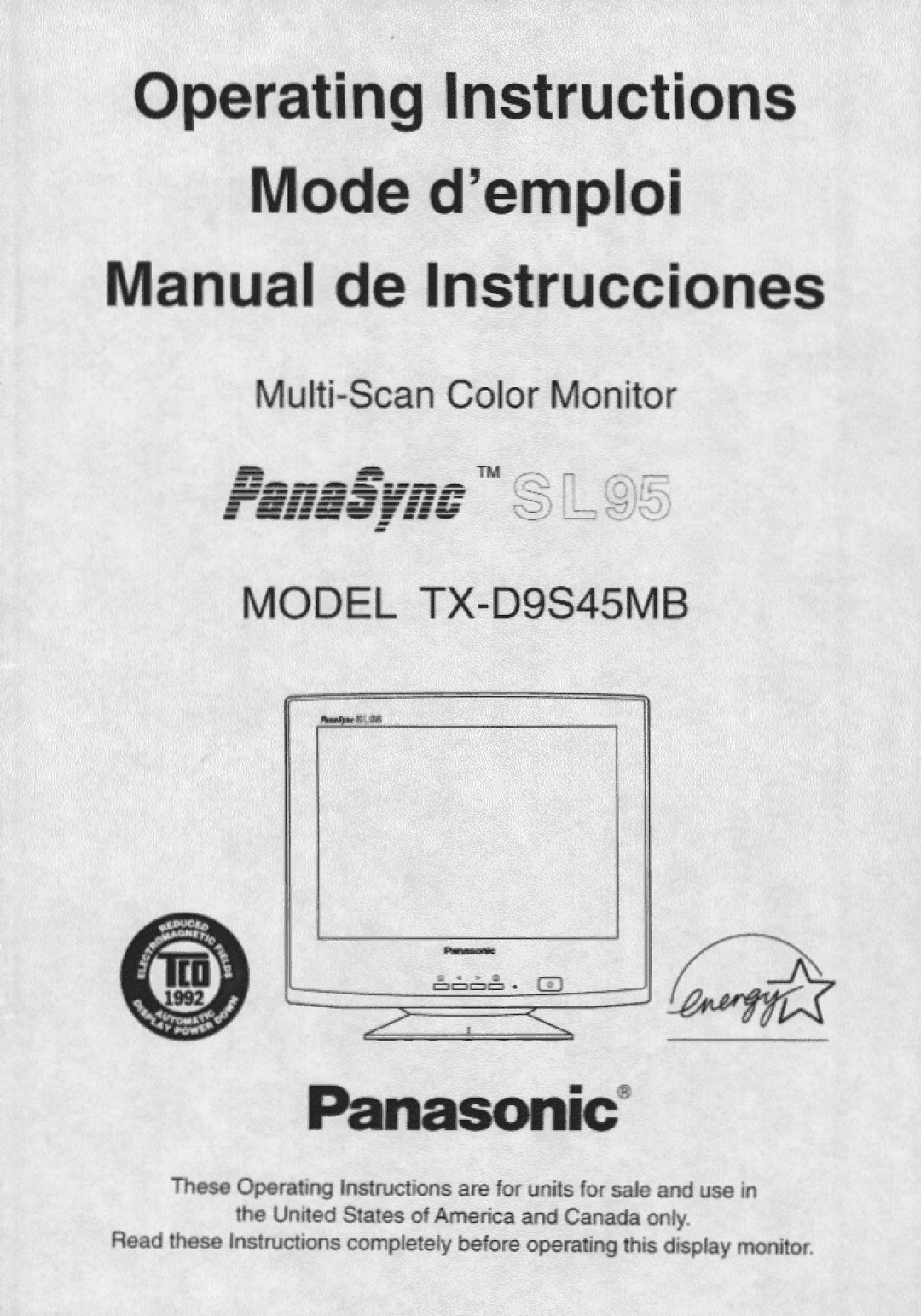 Panasonic TX-D9S45MB manual 