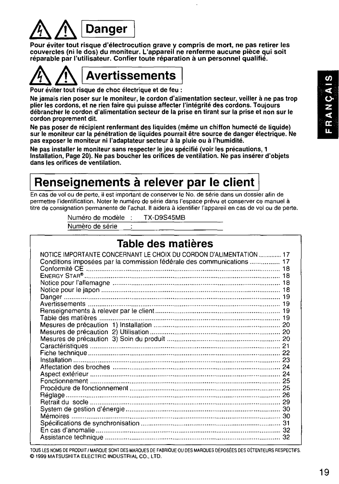 Panasonic TX-D9S45MB manual 