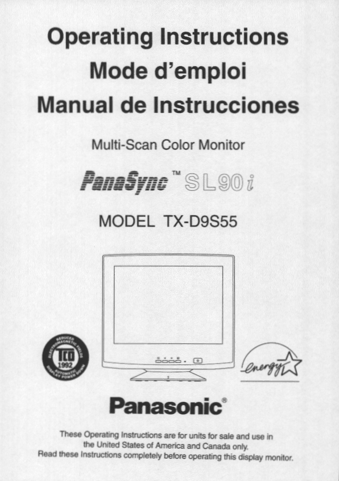 Panasonic TX-D9S55 manual 