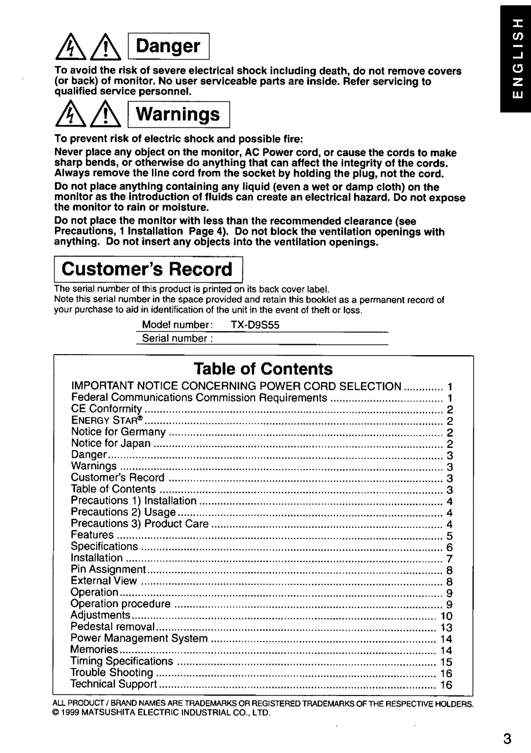 Panasonic TX-D9S55 manual 