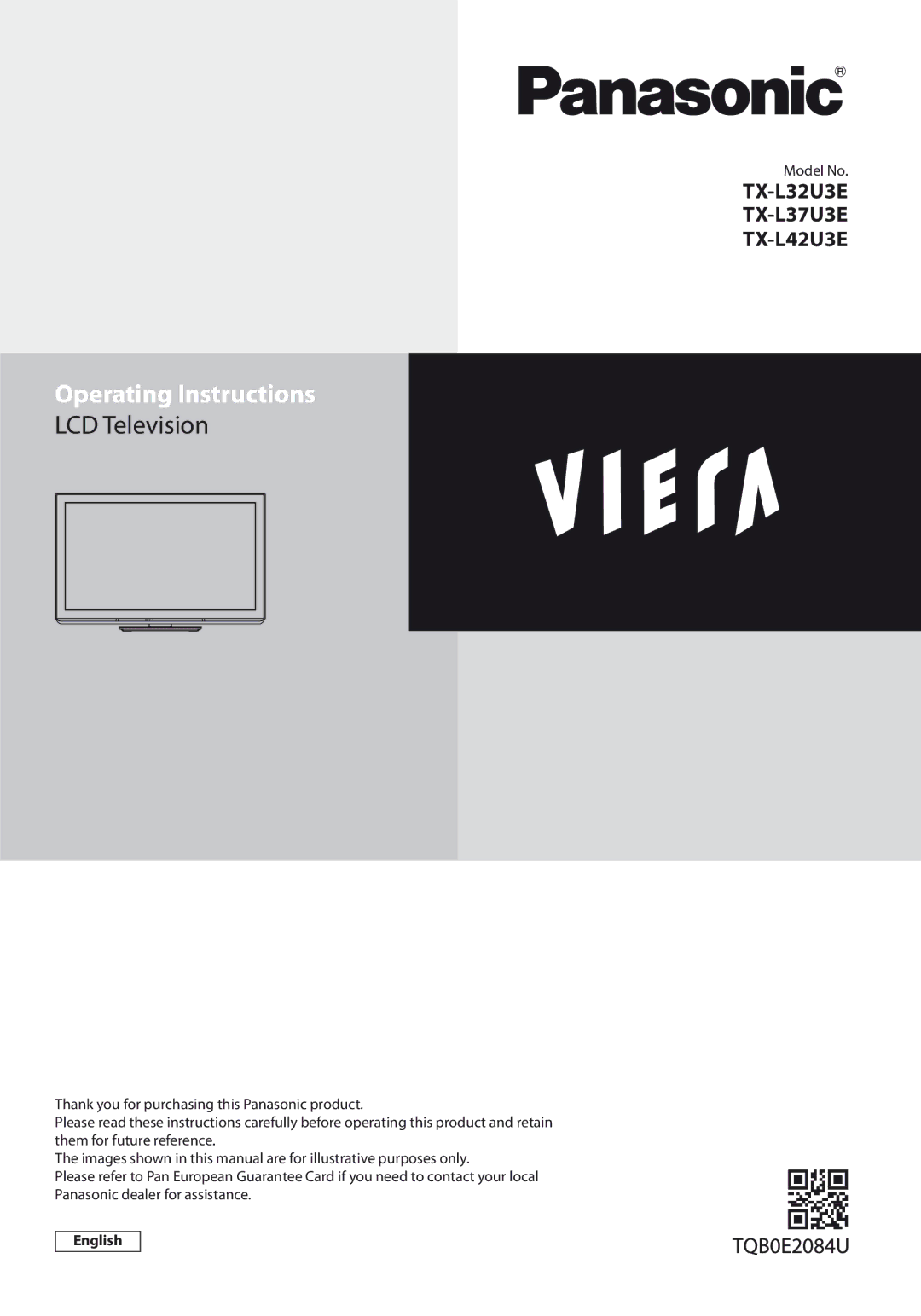 Panasonic TX-L32U3E, TX-L42U3E, TX-L37U3E operating instructions Model No, English 