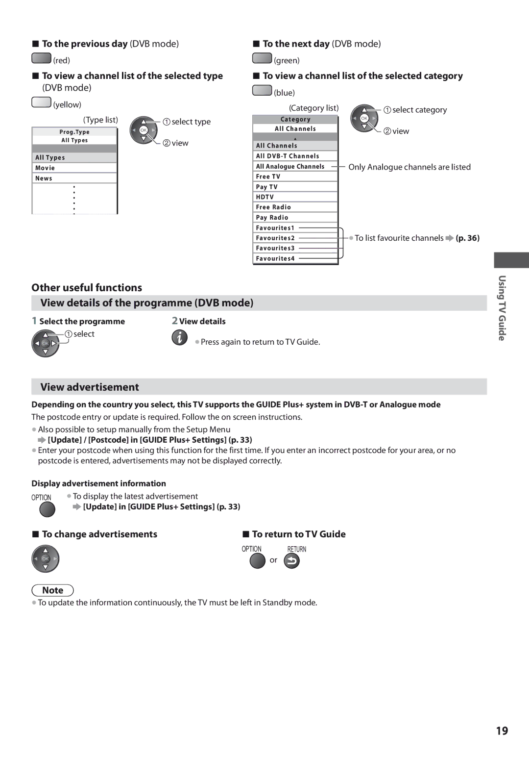 Panasonic TX-L32U3E View advertisement, To the previous day %7#NPEF, To the next day %7#NPEF, To change advertisements 