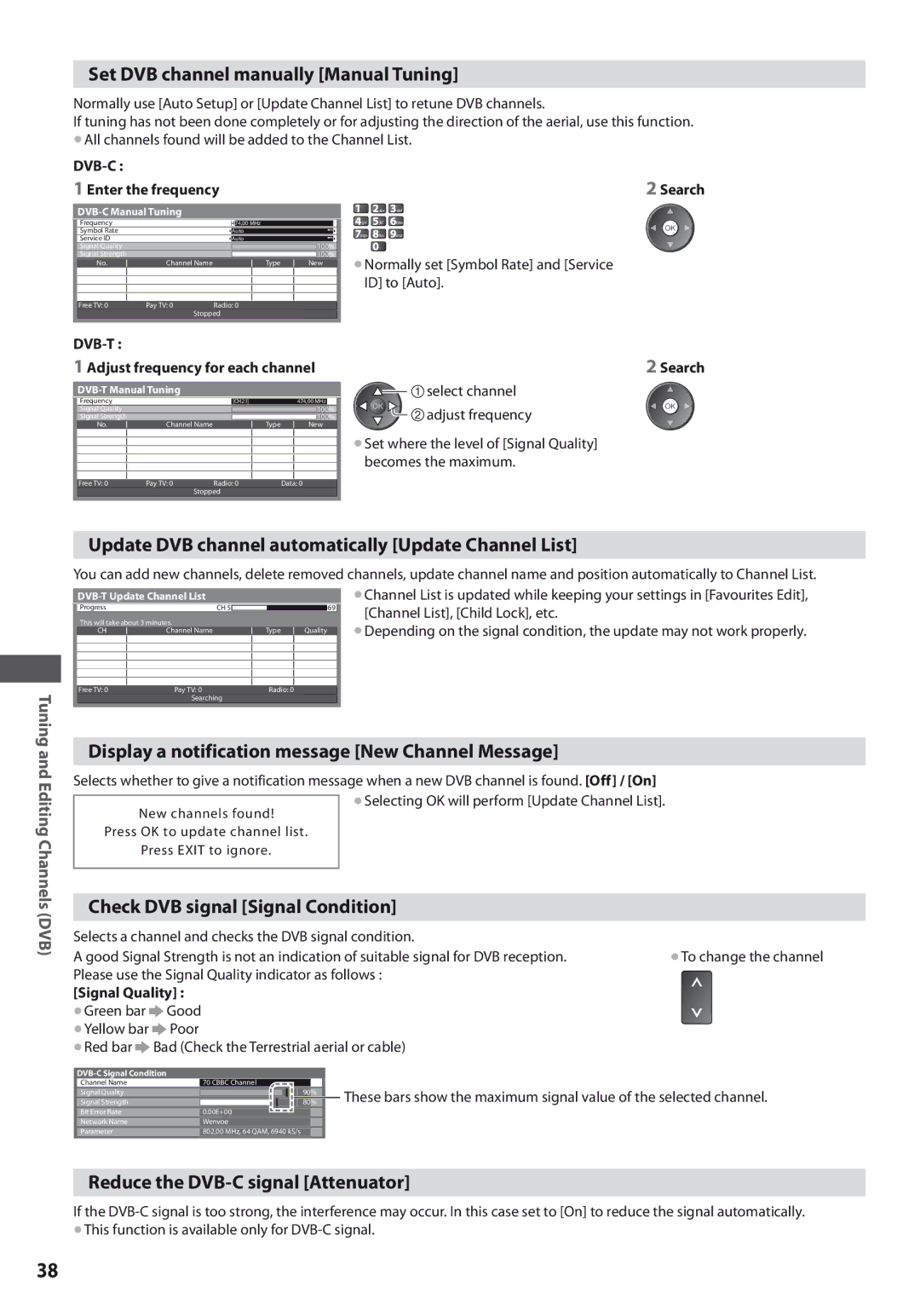 Panasonic TX-L37U3E Set DVB channel manually Manual Tuning, Update DVB channel automatically Update Channel List 