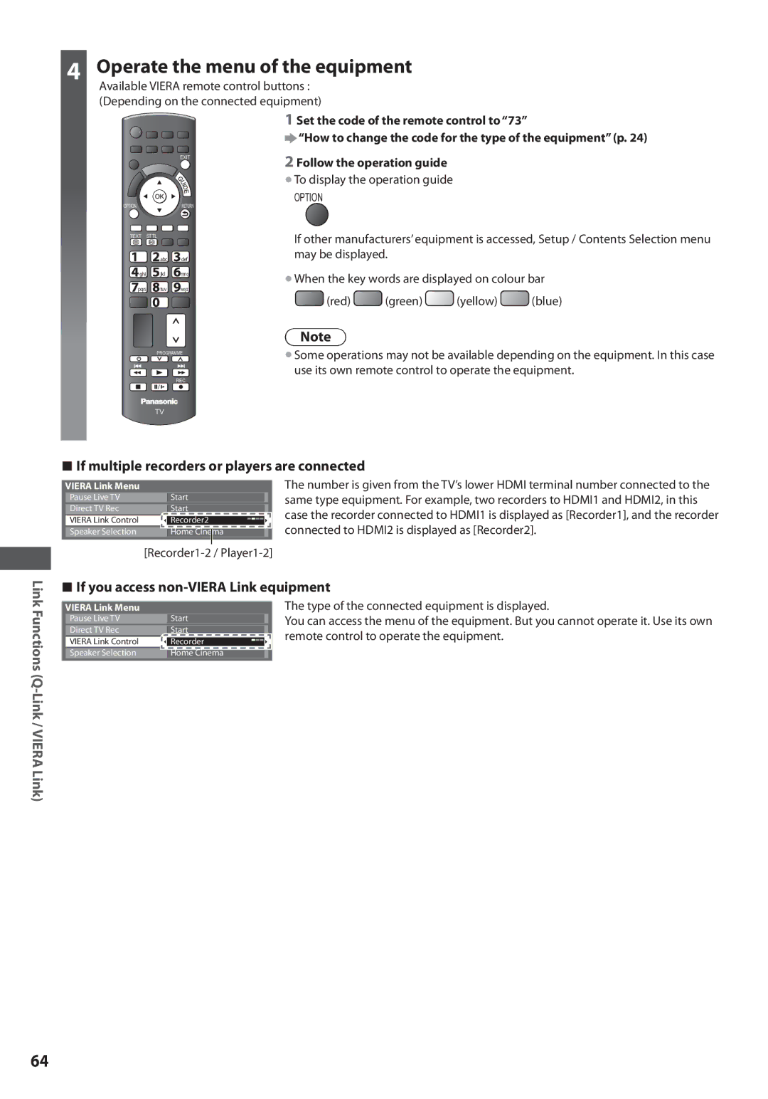 Panasonic TX-L32U3E, TX-L42U3E, TX-L37U3E operating instructions Operate the menu of the equipment 