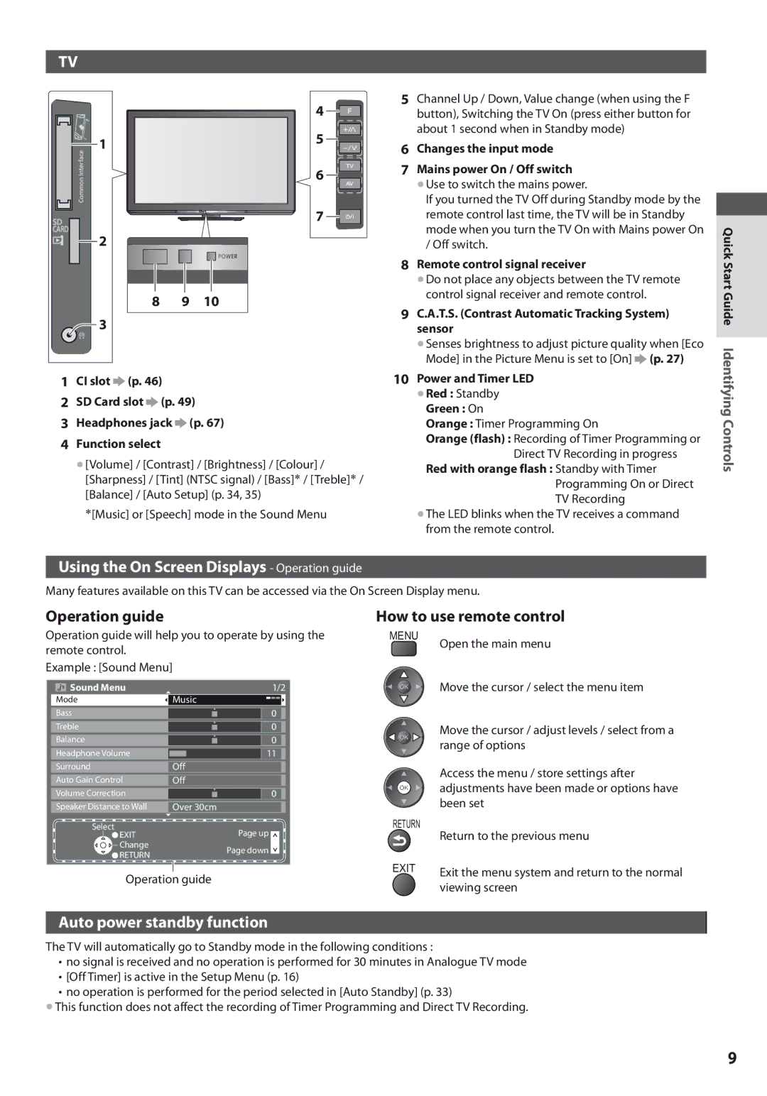 Panasonic TX-L42U3E Using the On Screen Displays Operation guide, How to use remote control, Auto power standby function 