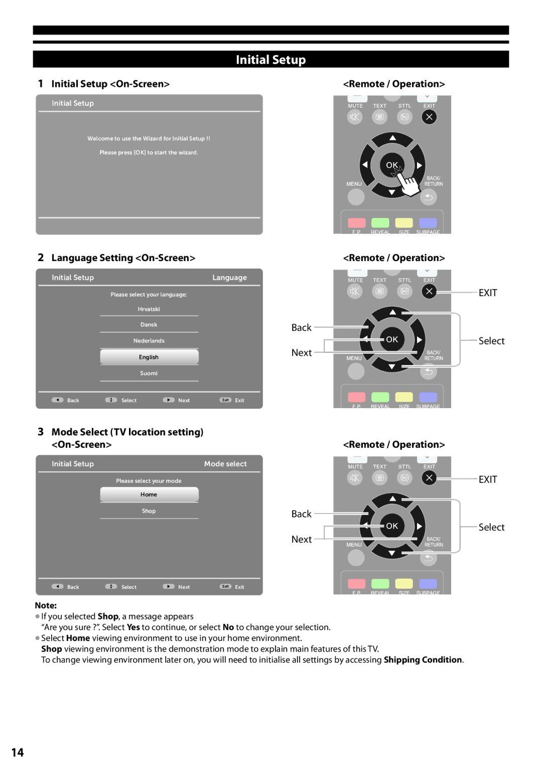 Panasonic TX-L42U5E, TX-L32C5E manual Initial Setup On-Screen, Language Setting On-Screen, Remote / Operation 