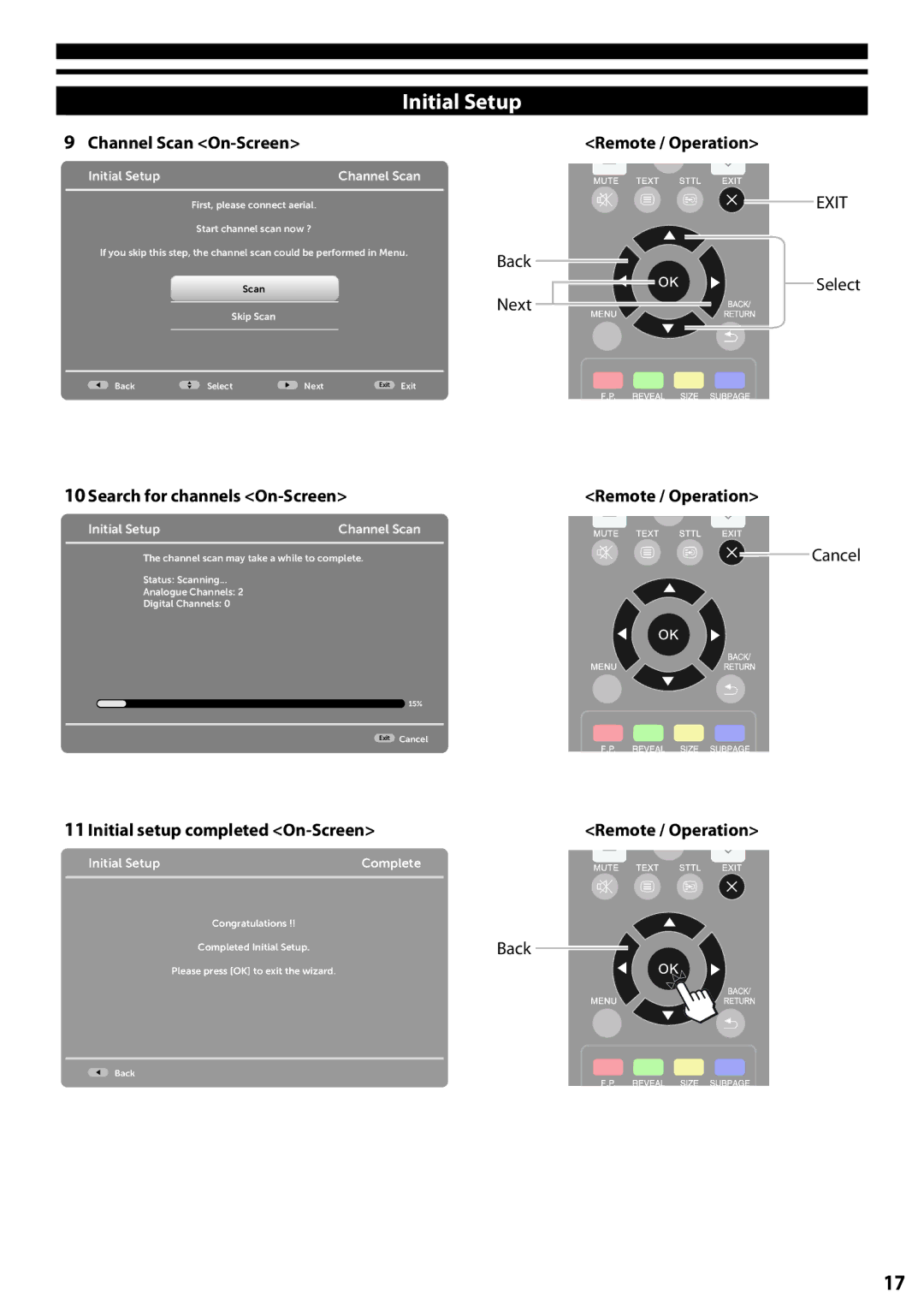 Panasonic TX-L32C5E, TX-L42U5E manual Channel Scan On-Screen, Initial Setup Channel Scan 