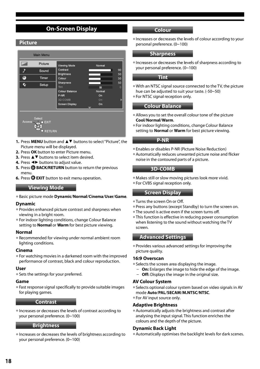 Panasonic TX-L42U5E, TX-L32C5E manual On-Screen Display, 3D-COMB 