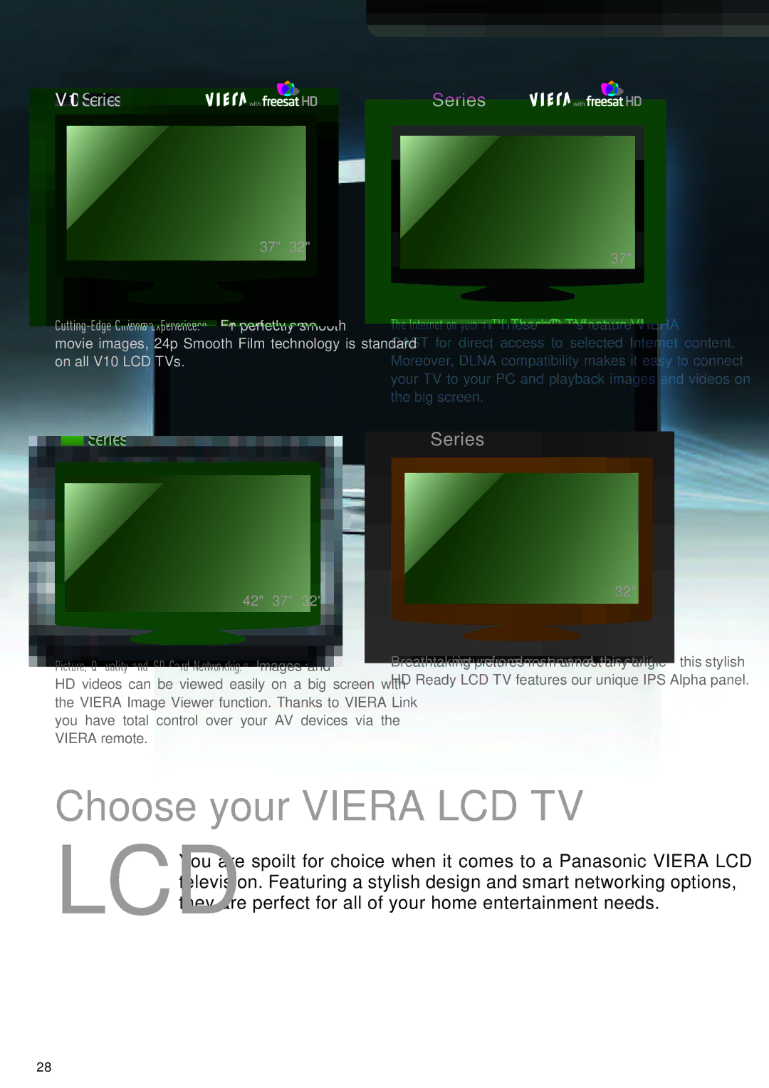 Panasonic TX-L19X10B, TX-P58V10B, TX-P54Z1B, TX-P50X10B, TX-P65V10B, TX-P50V10B, TX-P46S10B manual Choose your Viera LCD TV 