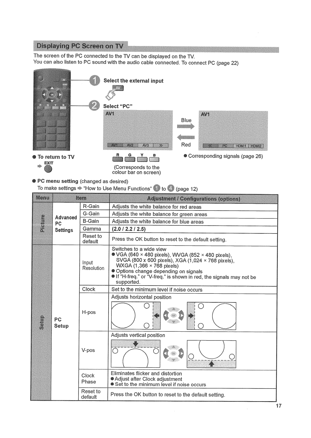 Panasonic TX32LX80 manual Adjuststhe white balanceI& red areas, P ressthe OK buttonto reset to the default setting, H-pos 