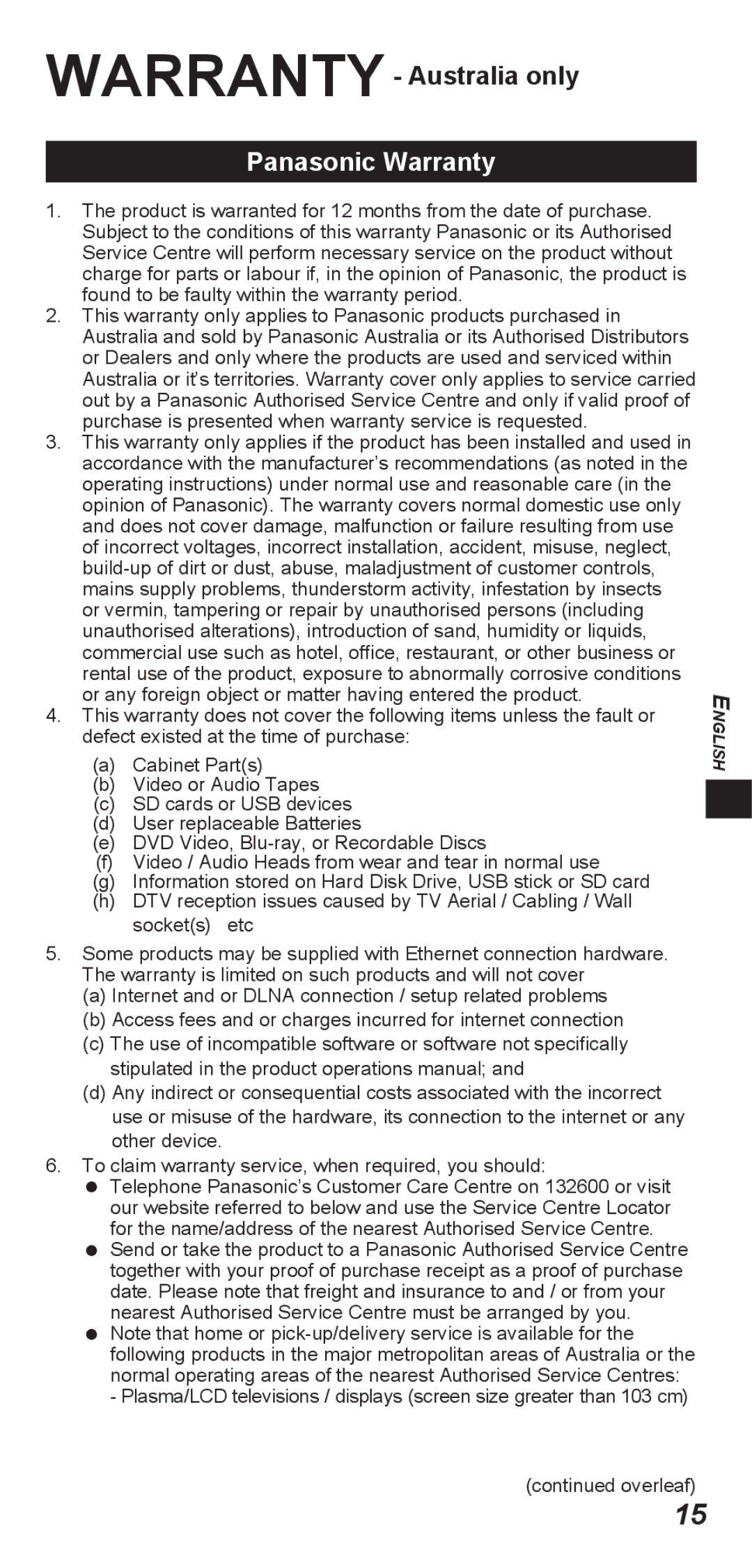 Panasonic TY-ER3D4SW, TY-ER3D4MW operating instructions Panasonic Warranty 