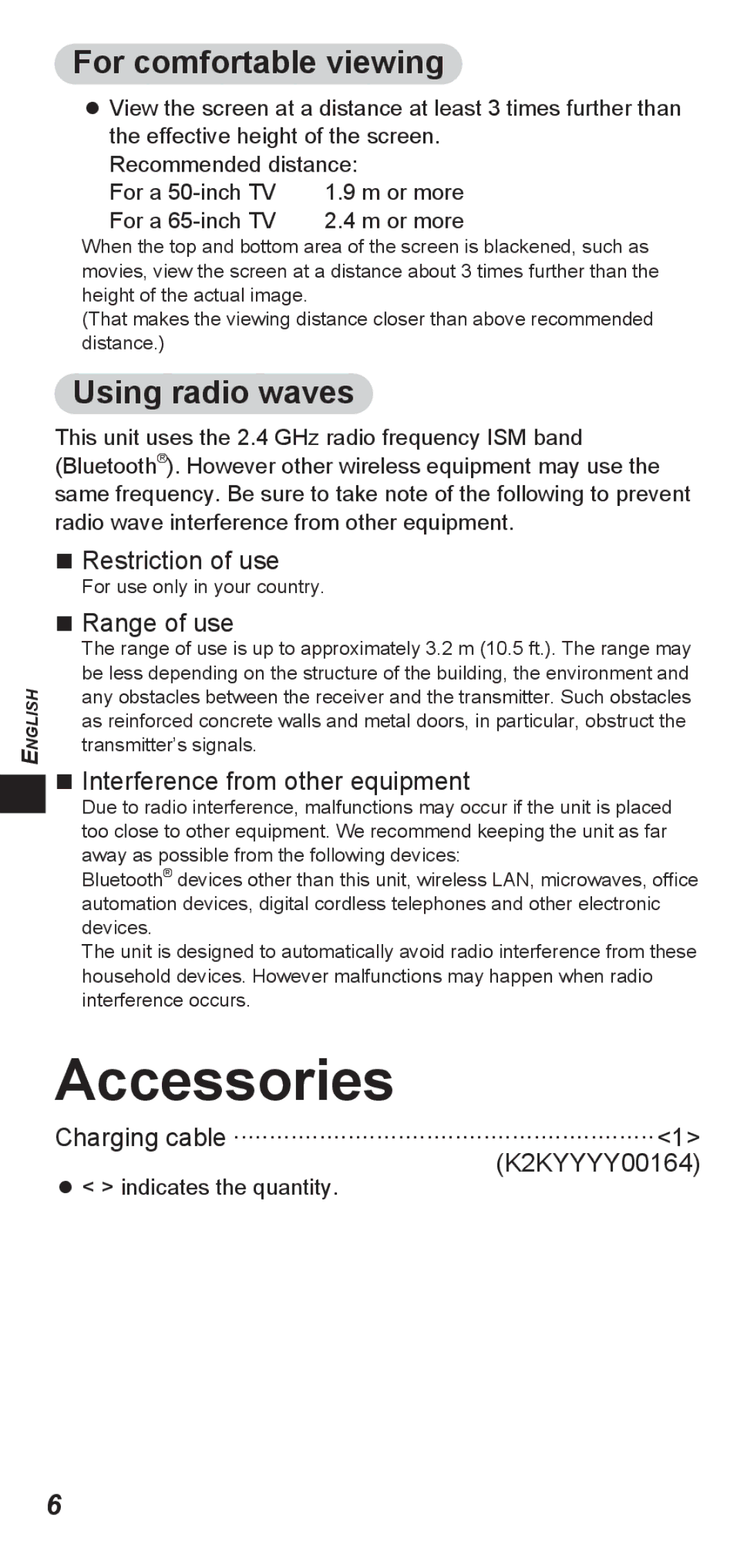 Panasonic TY-ER3D4MW, TY-ER3D4SW operating instructions Accessories, For comfortable viewing, Using radio waves 