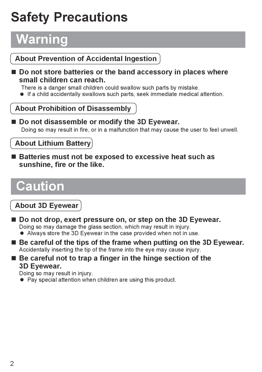 Panasonic TY-EW3D10U manual Safety Precautions 