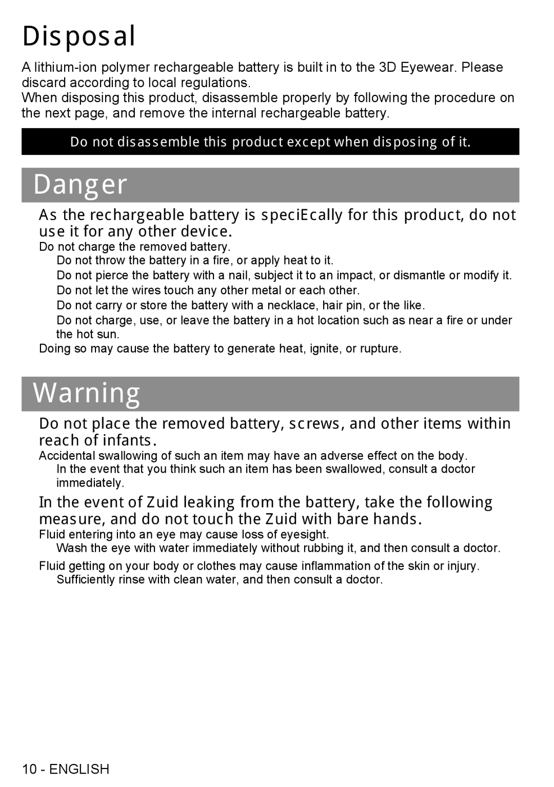 Panasonic TY-EW3D2SU, TY-EW3D2LU, TY-EW3D2MU, TYEW3D2SU, TYEW3D2LU warranty Disposal 