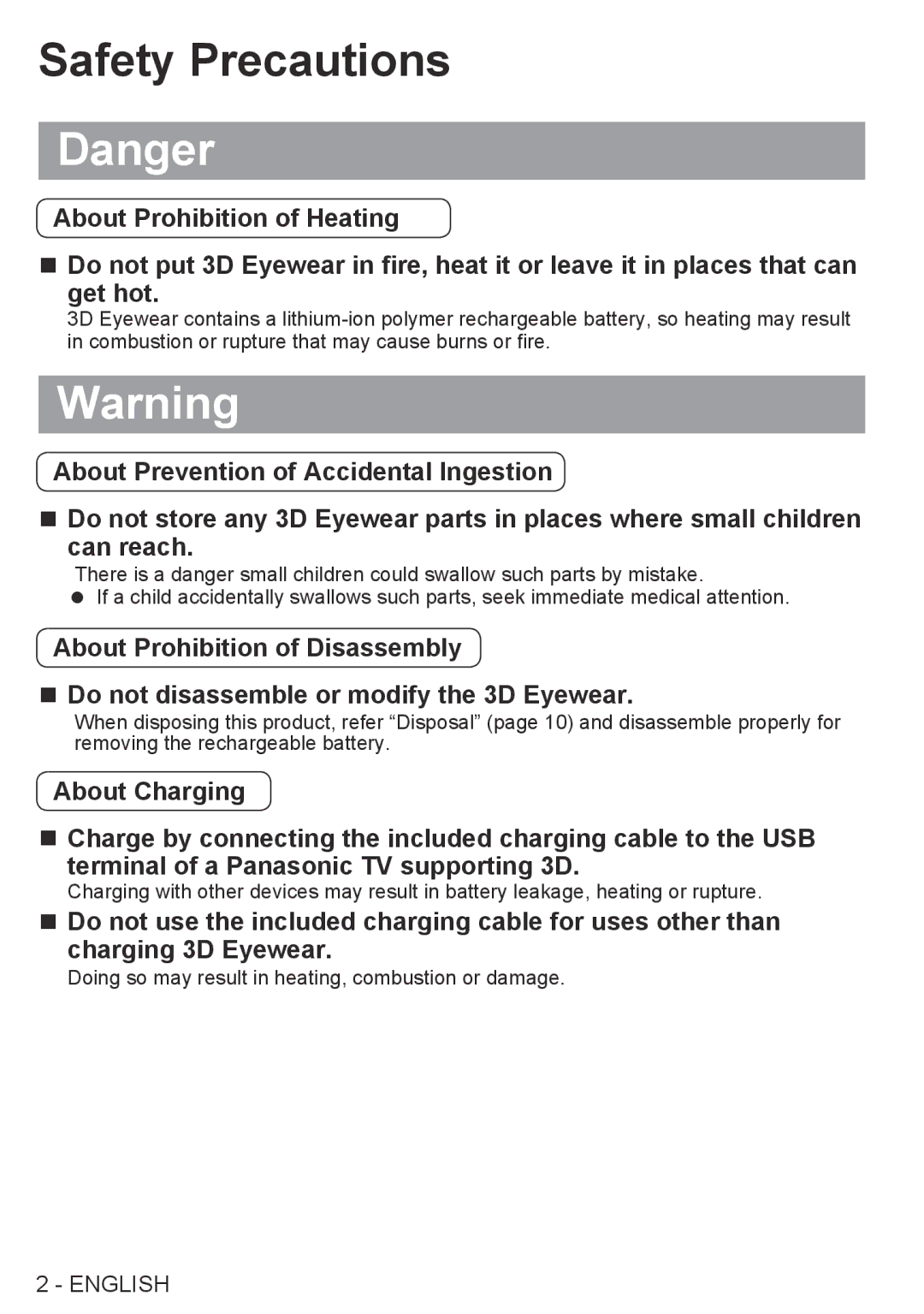 Panasonic TY-EW3D2MU, TY-EW3D2SU, TY-EW3D2LU, TYEW3D2SU, TYEW3D2LU warranty Safety Precautions 