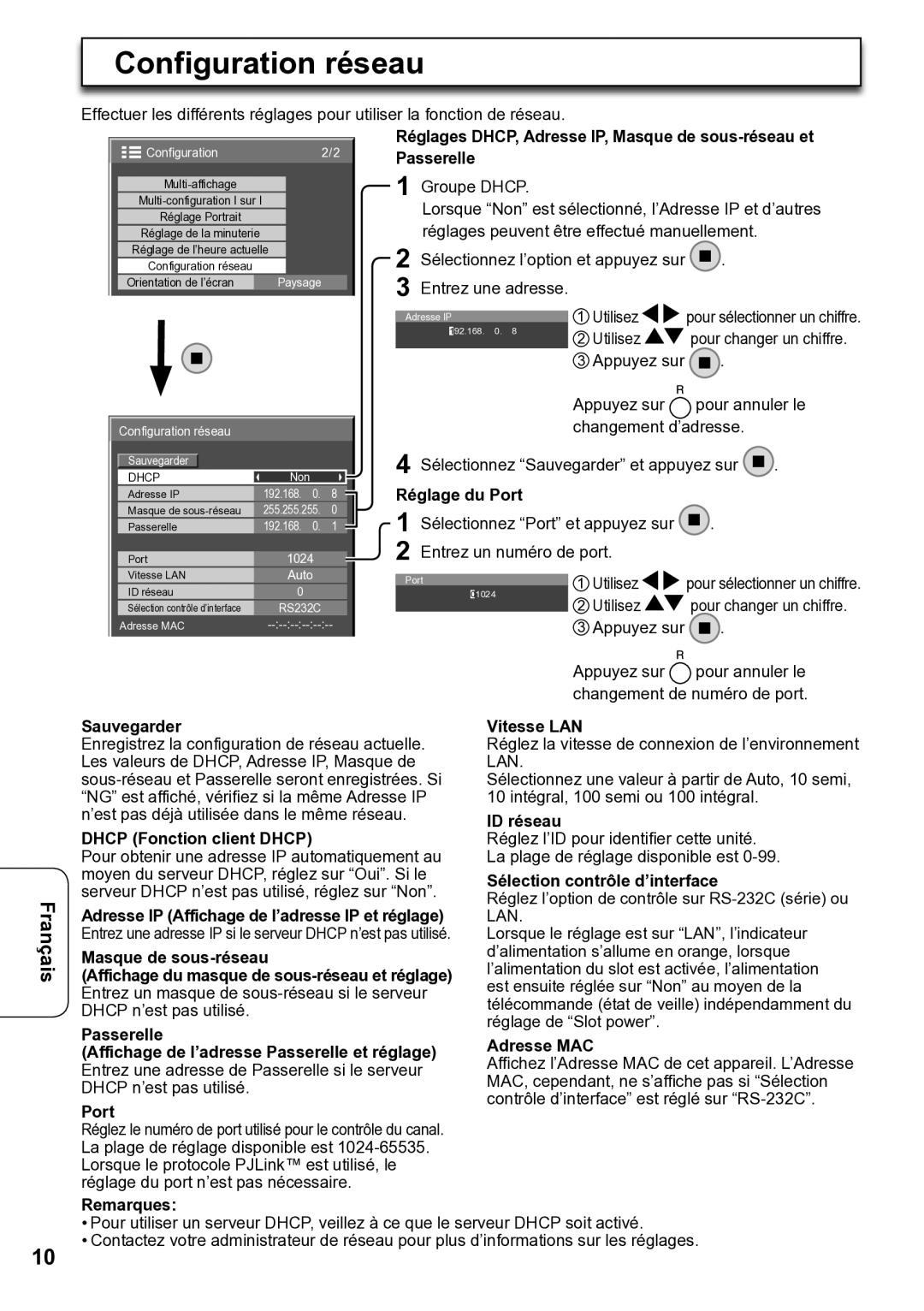 Panasonic TY-FB12LC operating instructions Configuration réseau 