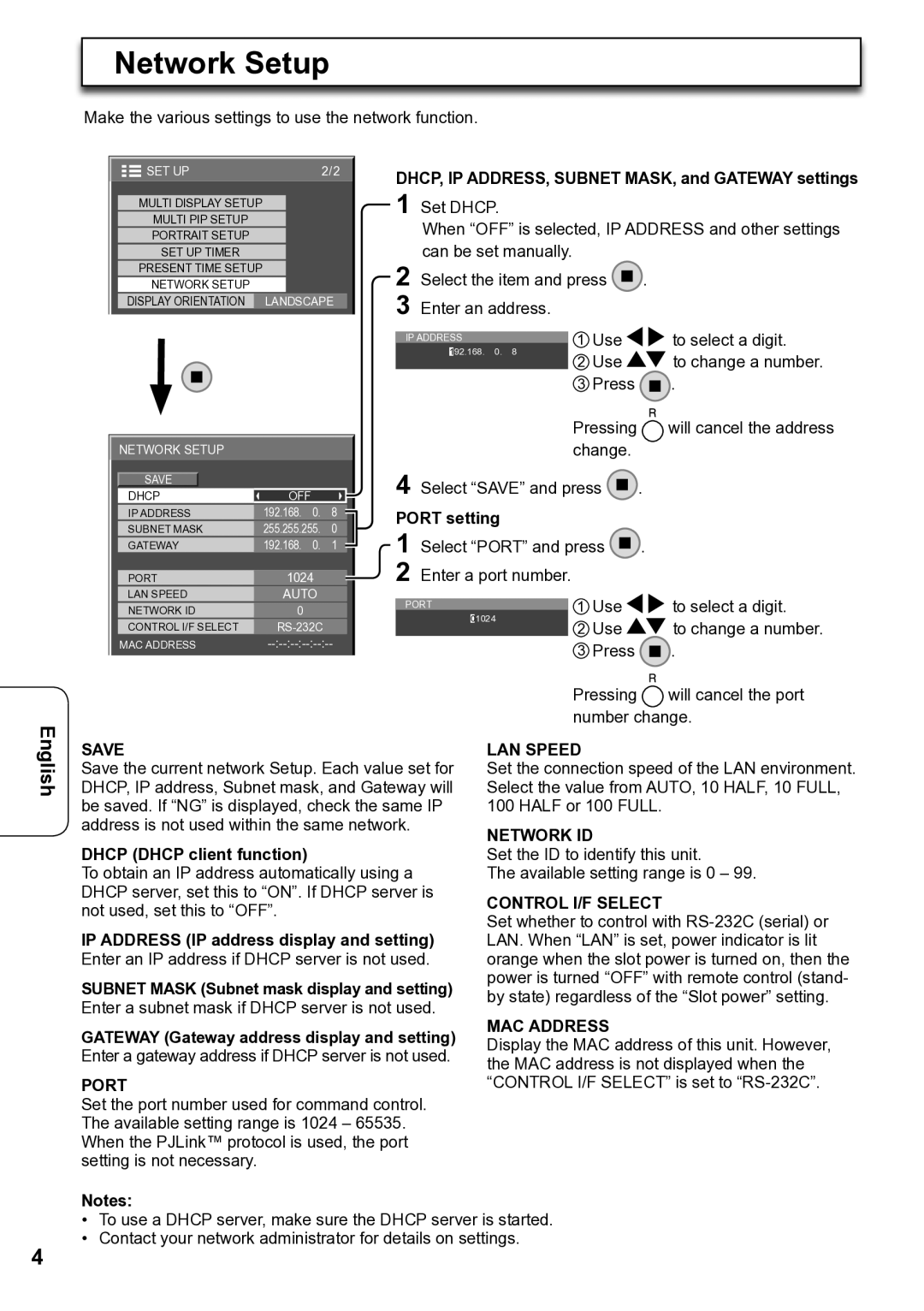 Panasonic TY-FB12LC operating instructions Network Setup 