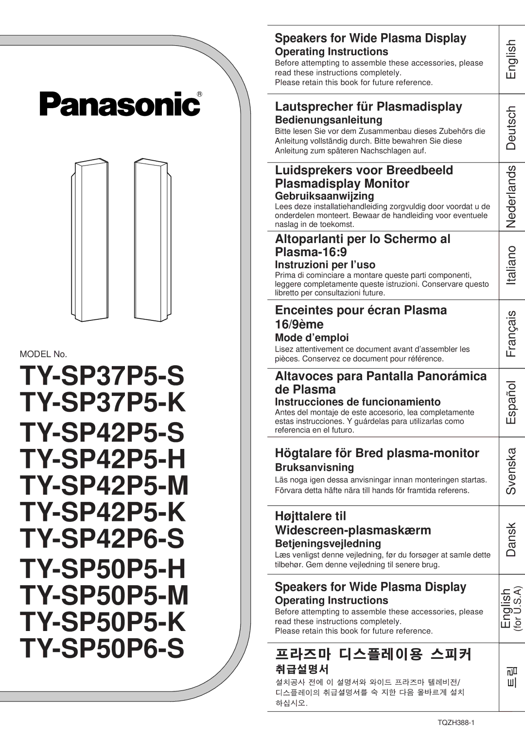 Panasonic TY-SP42P5-H manual Operating Instructions, Bedienungsanleitung, Gebruiksaanwijzing, Instruzioni per I’uso 