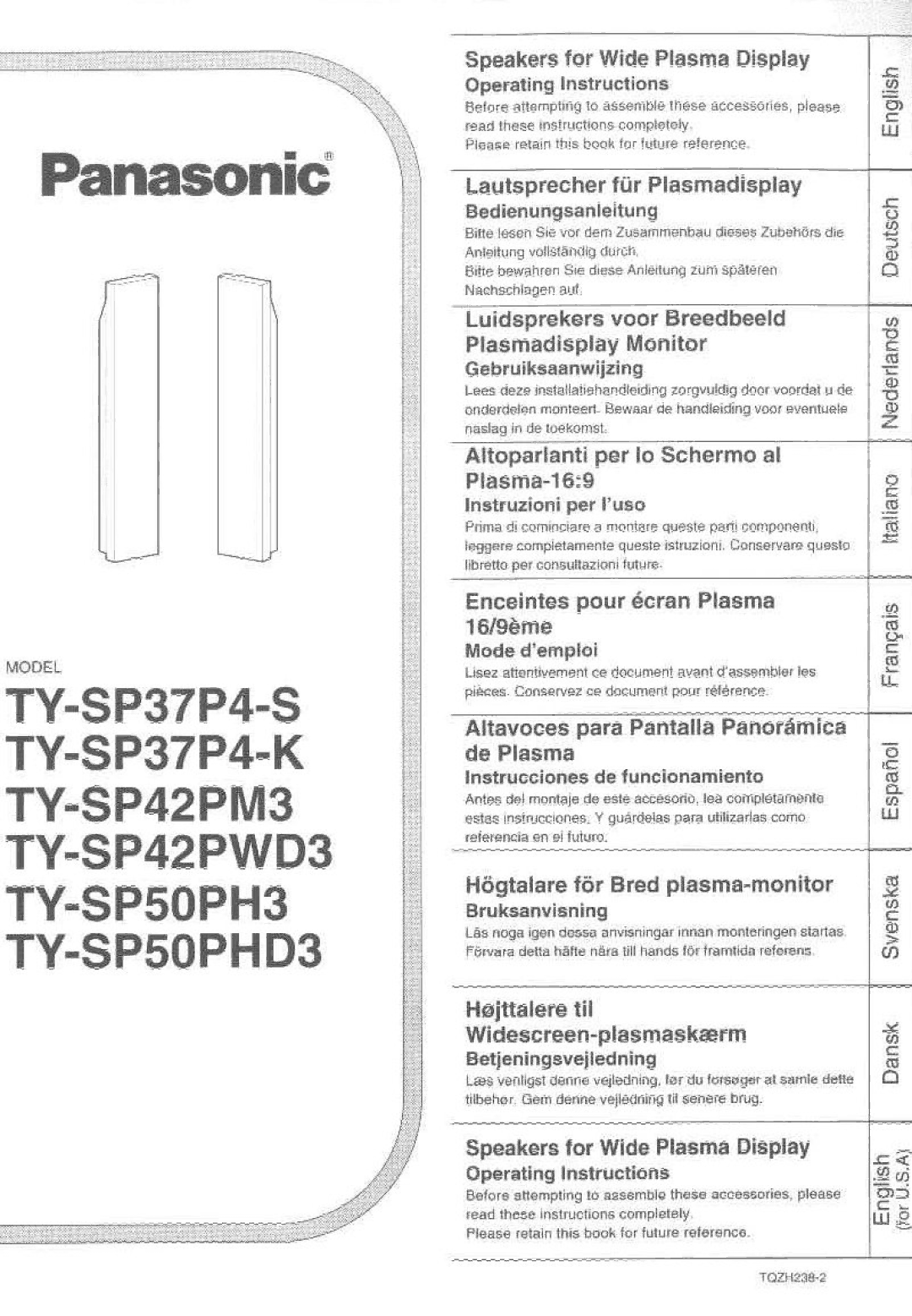 Panasonic TY-SP50PHD3, TY-SP42PM3, TY-SP37P4-S, TY-SP50PH3, SP42PWD3, TY-SP37P4-K manual 