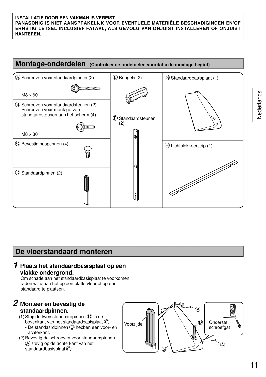 Panasonic TY-ST65VX100 De vloerstandaard monteren, Plaats het standaardbasisplaat op een vlakke ondergrond 