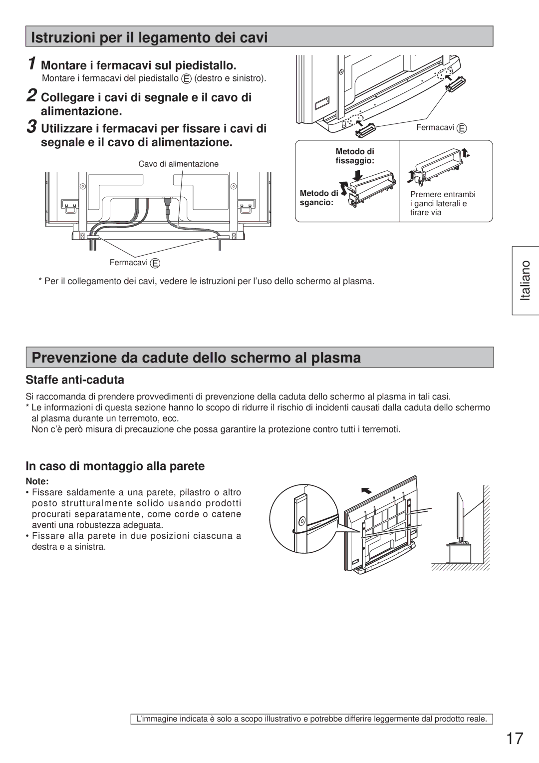 Panasonic TY-ST65VX100 Istruzioni per il legamento dei cavi, Prevenzione da cadute dello schermo al plasma 