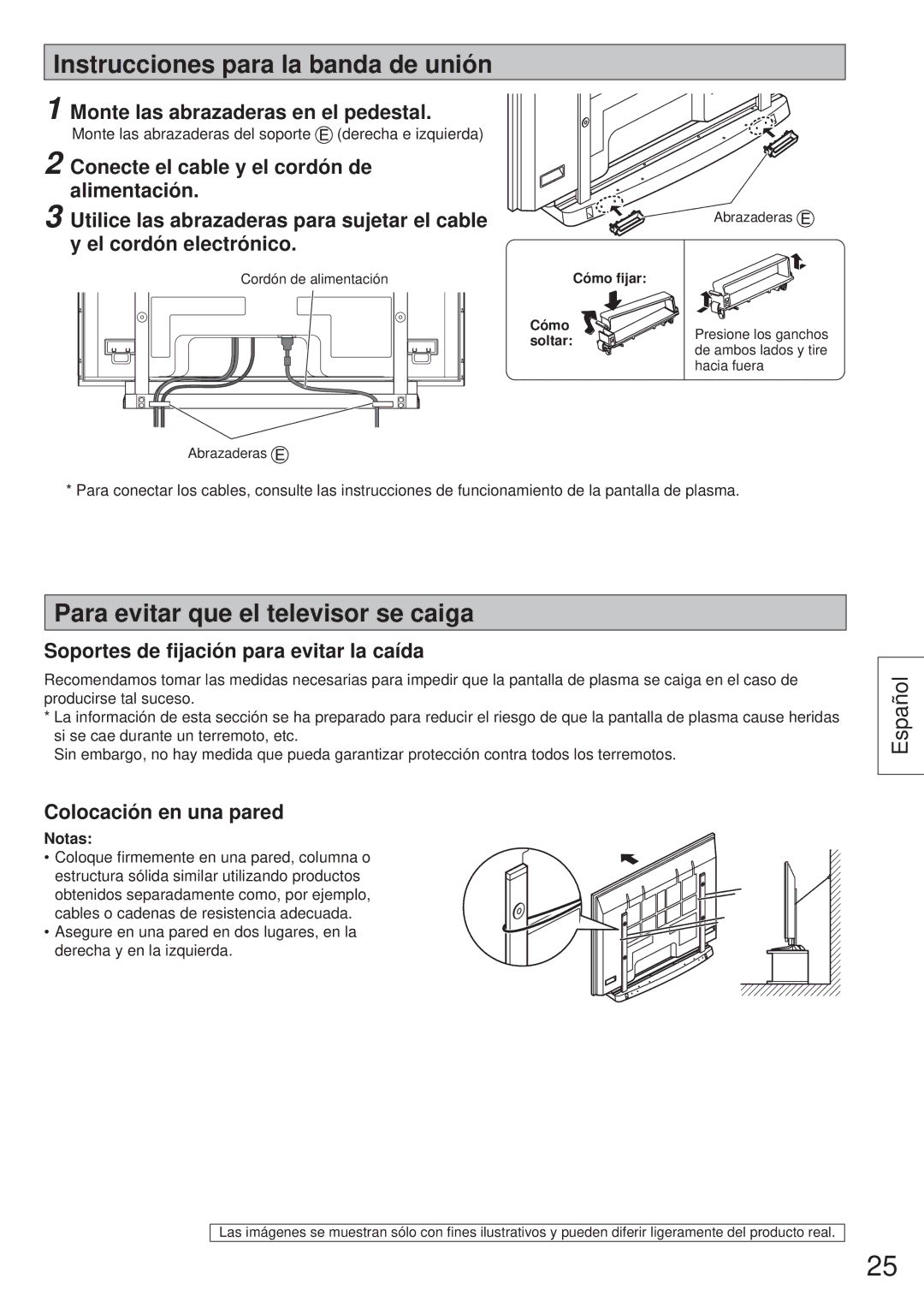 Panasonic TY-ST65VX100 Instrucciones para la banda de unión, Para evitar que el televisor se caiga 