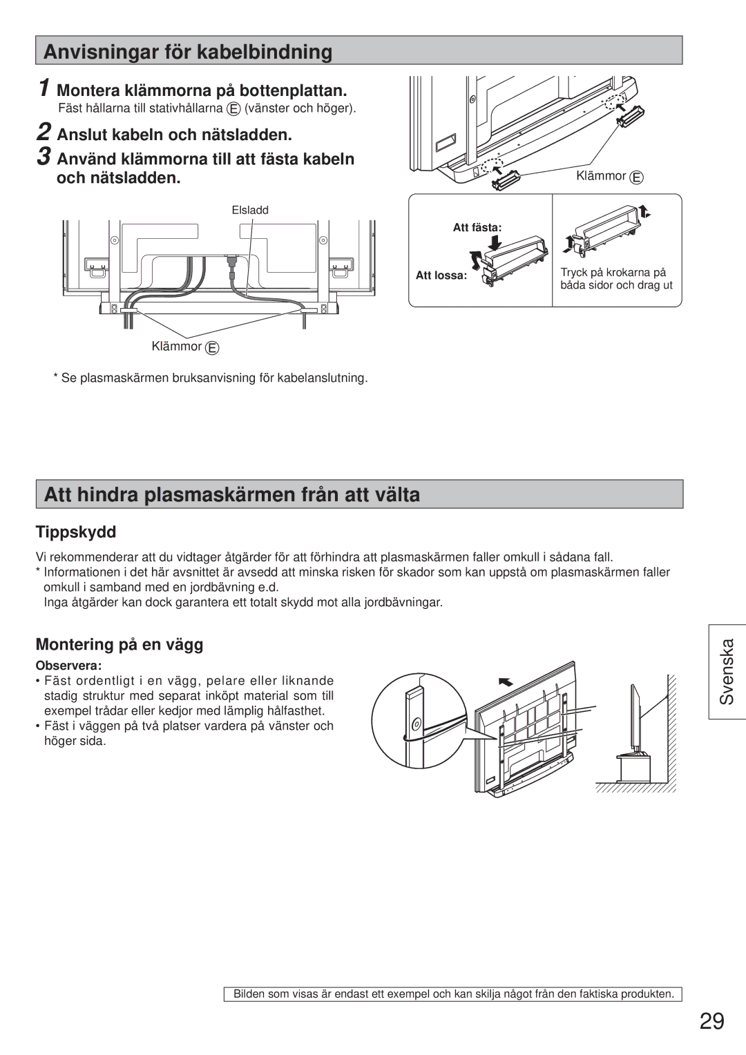 Panasonic TY-ST65VX100 Anvisningar för kabelbindning, Att hindra plasmaskärmen från att välta, Tippskydd 