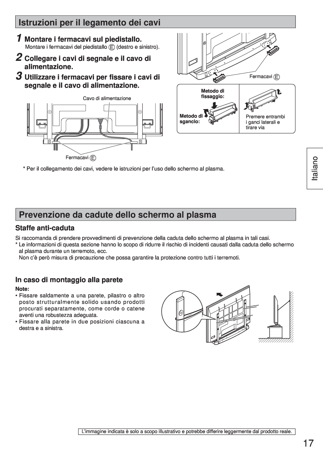 Panasonic TY-ST65VX100 Istruzioni per il legamento dei cavi, Prevenzione da cadute dello schermo al plasma, Italiano 