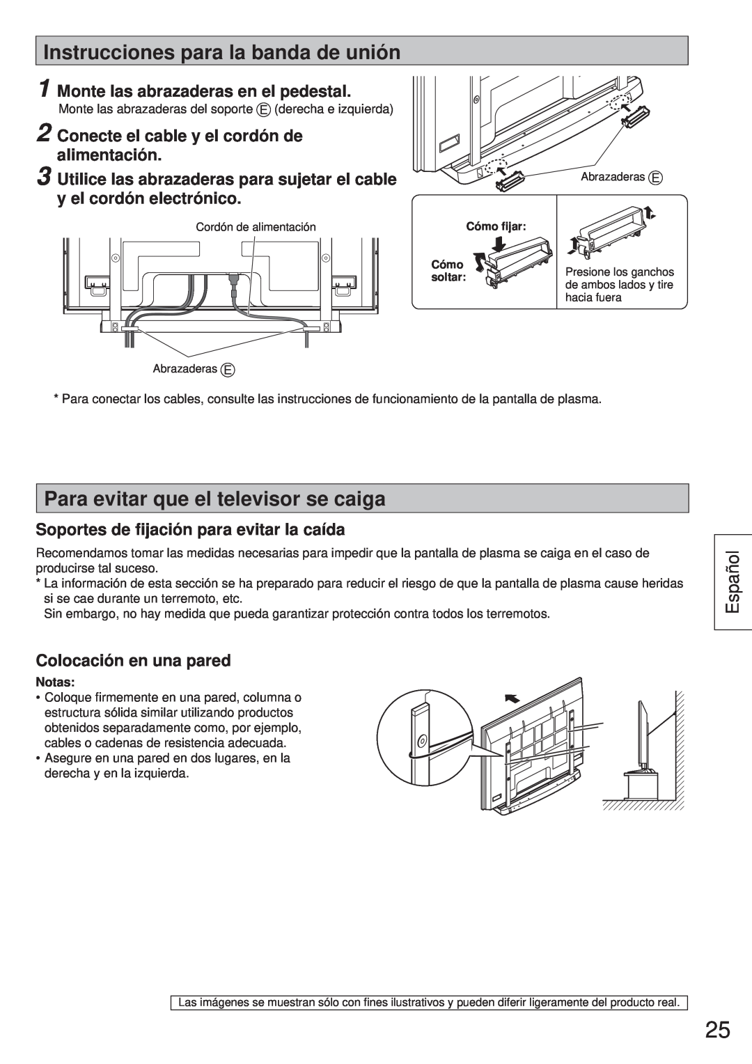Panasonic TY-ST65VX100 Instrucciones para la banda de unión, Para evitar que el televisor se caiga, Español 
