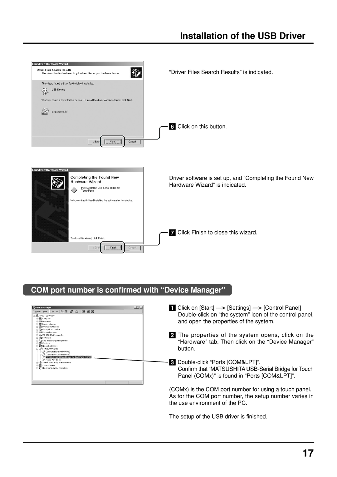 Panasonic TY-TP42P6-S, TY-TP50P6-S manual Installation of the USB Driver 