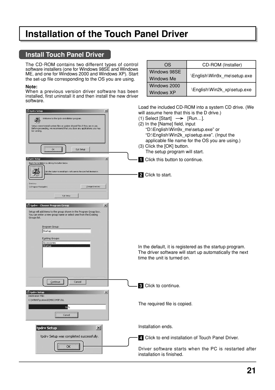 Panasonic TY-TP42P6-S, TY-TP50P6-S manual Installation of the Touch Panel Driver, Install Touch Panel Driver 