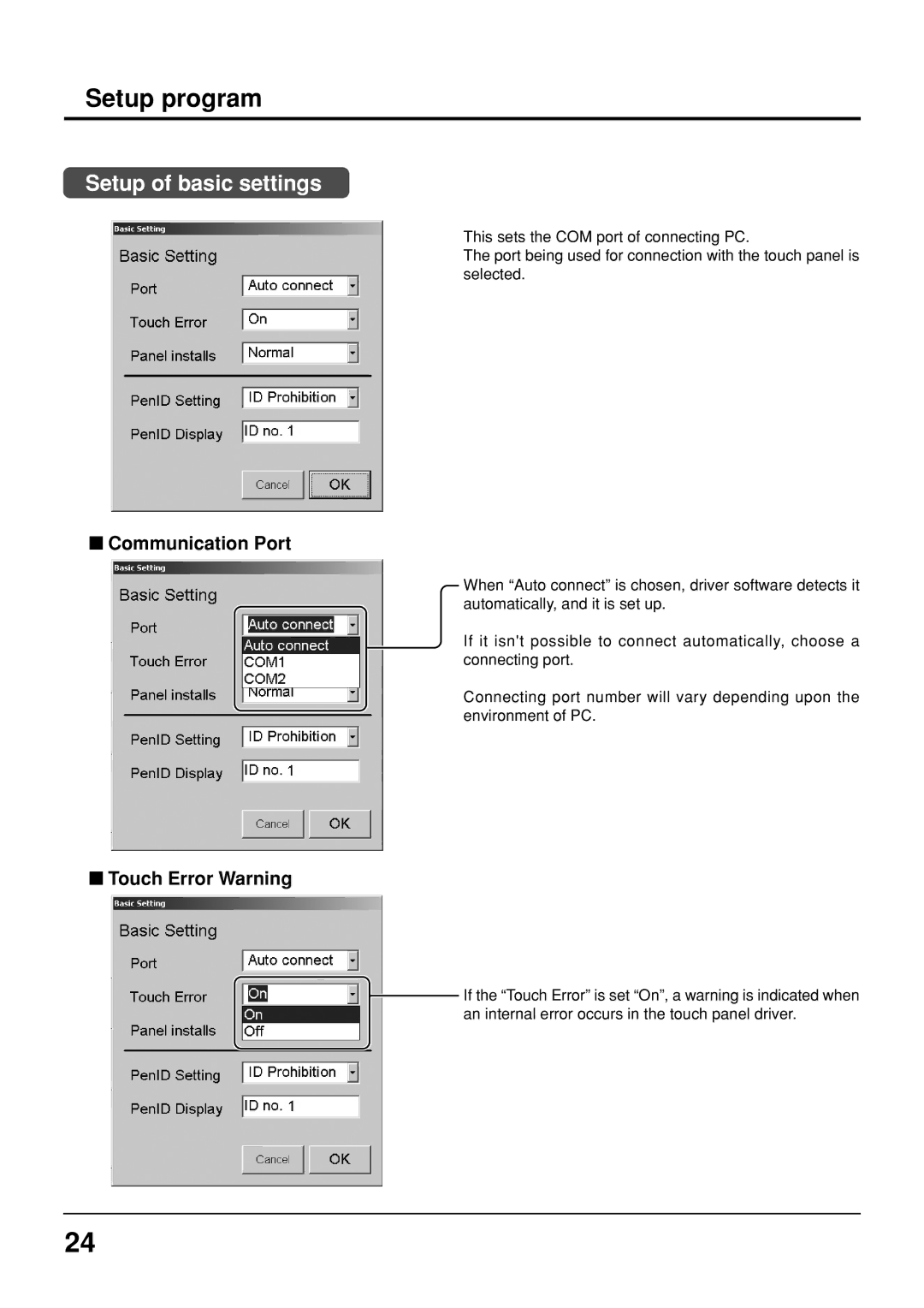 Panasonic TY-TP50P6-S, TY-TP42P6-S manual Setup program, Setup of basic settings 