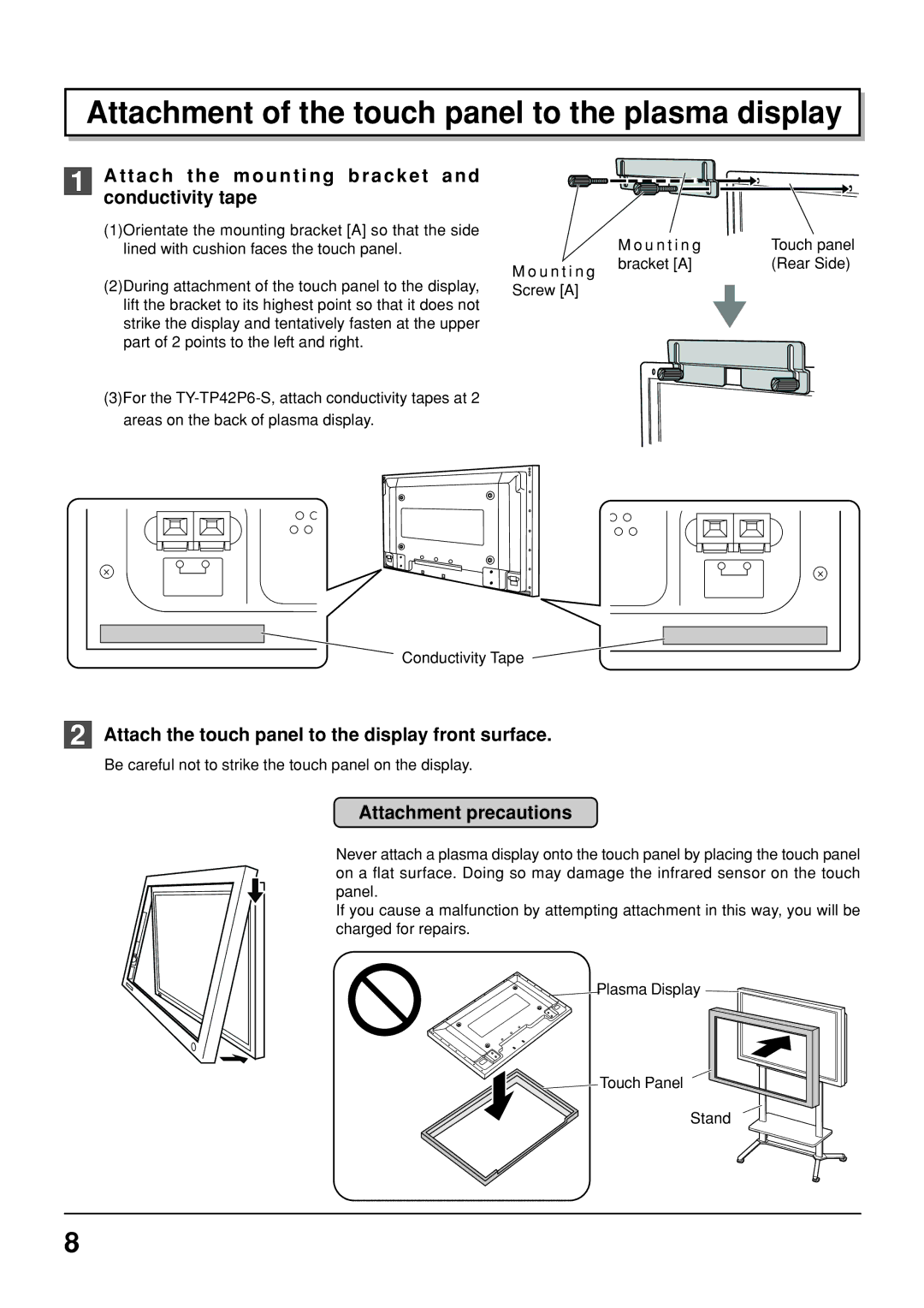 Panasonic TY-TP50P6-S, TY-TP42P6-S manual Attachment of the touch panel to the plasma display 