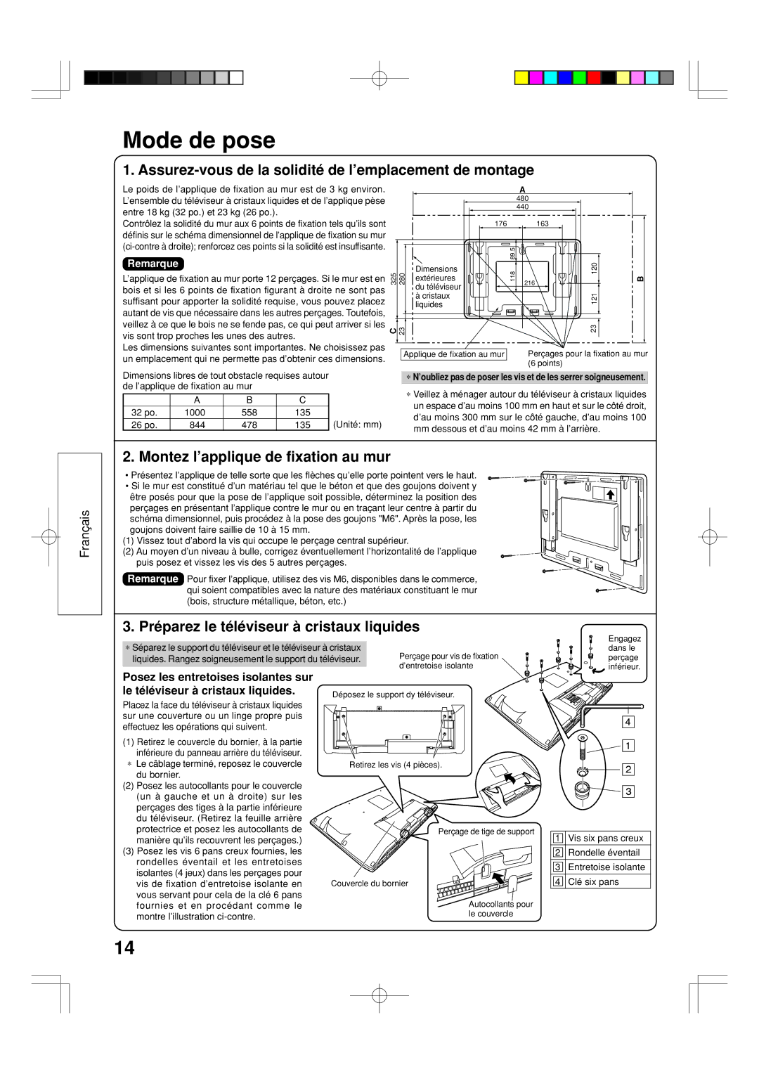 Panasonic TY-WK32LX20W installation manual Mode de pose, Assurez-vous de la solidité de l’emplacement de montage 