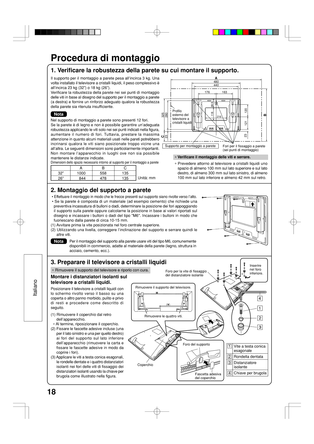 Panasonic TY-WK32LX20W installation manual Procedura di montaggio, Montaggio del supporto a parete 