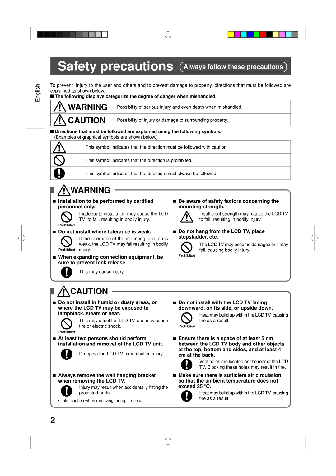 Panasonic TY-WK32LX20W Safety precautions Always follow these precautions, Take caution when removing for repairs, etc 