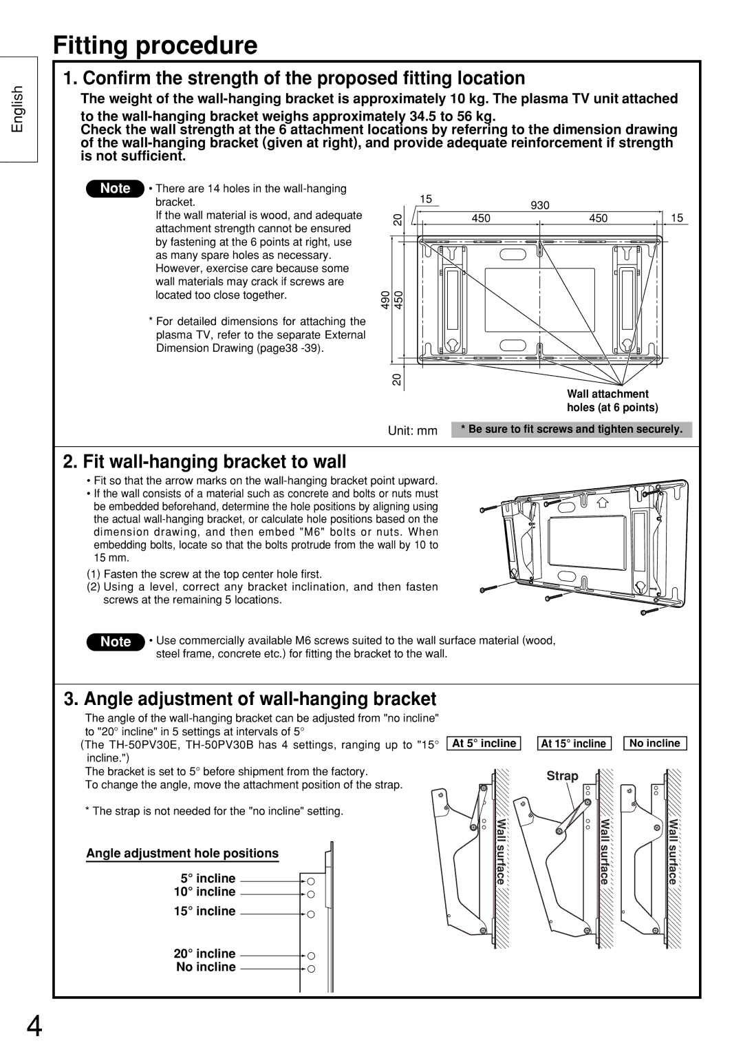 Panasonic TY-WK42PR2W manual Fitting procedure, Confirm the strength of the proposed fitting location 