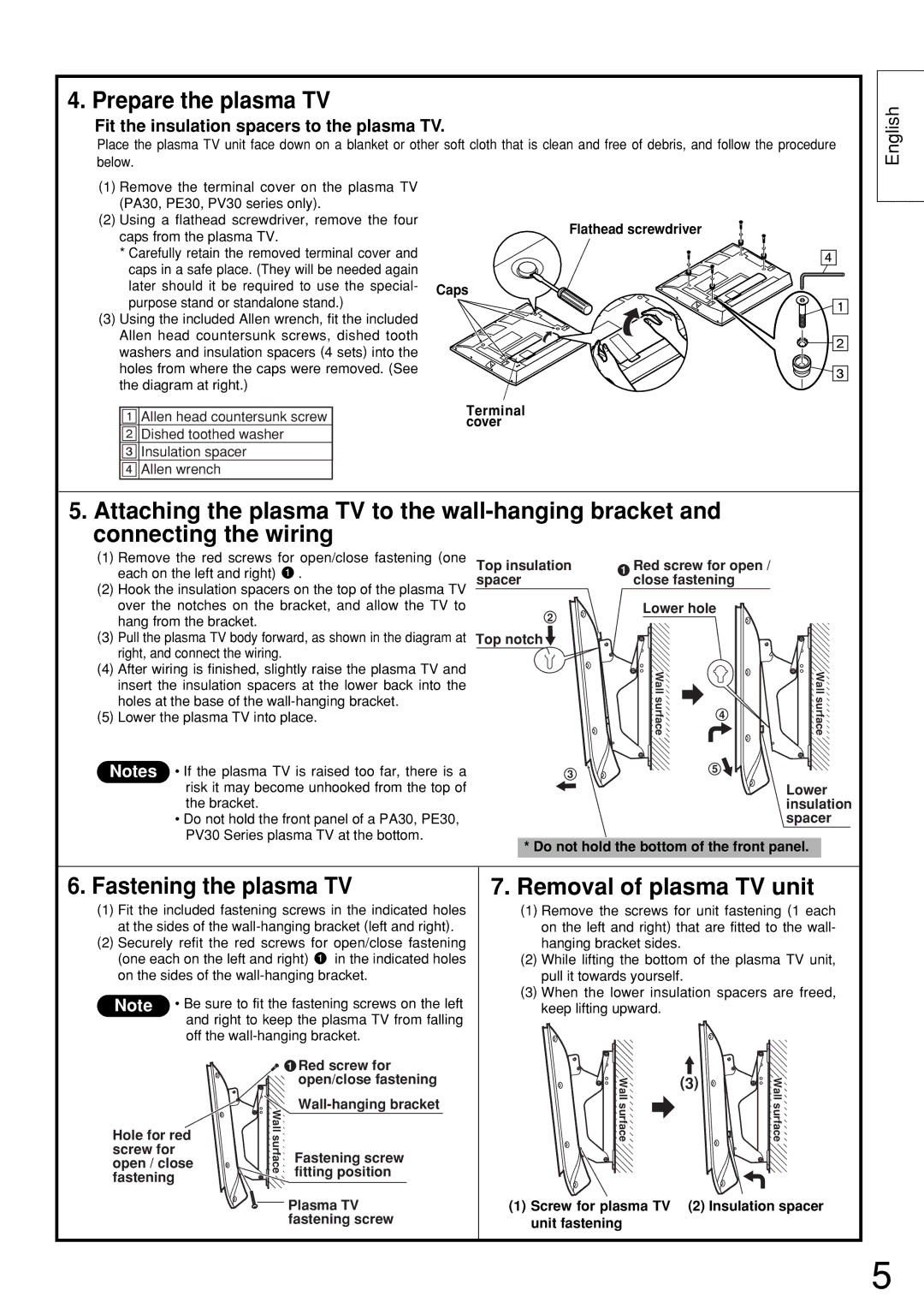 Panasonic TY-WK42PR2W manual Prepare the plasma TV 