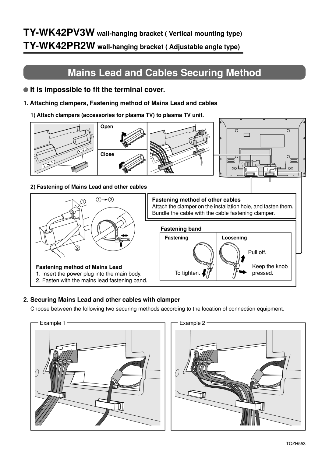 Panasonic TY-WK42PR2W manual Mains Lead and Cables Securing Method 