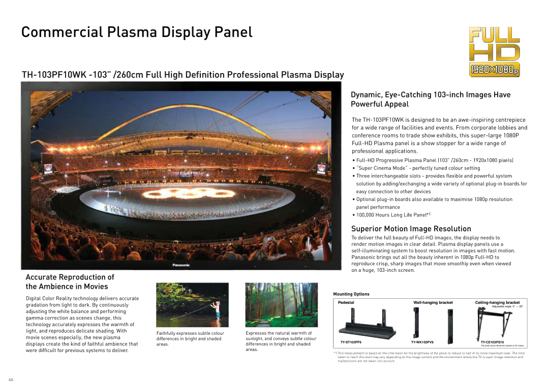 Panasonic TY-WK42PR4W manual Accurate Reproduction of the Ambience in Movies, Superior Motion Image Resolution 