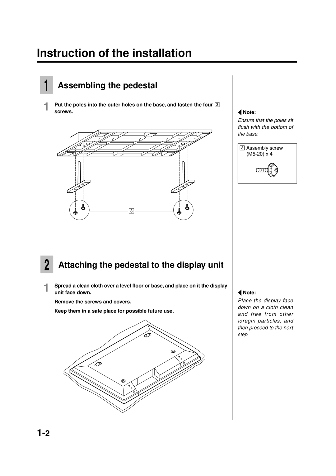 Panasonic TY-ST42PW1 Instruction of the installation, Assembling the pedestal, Attaching the pedestal to the display unit 