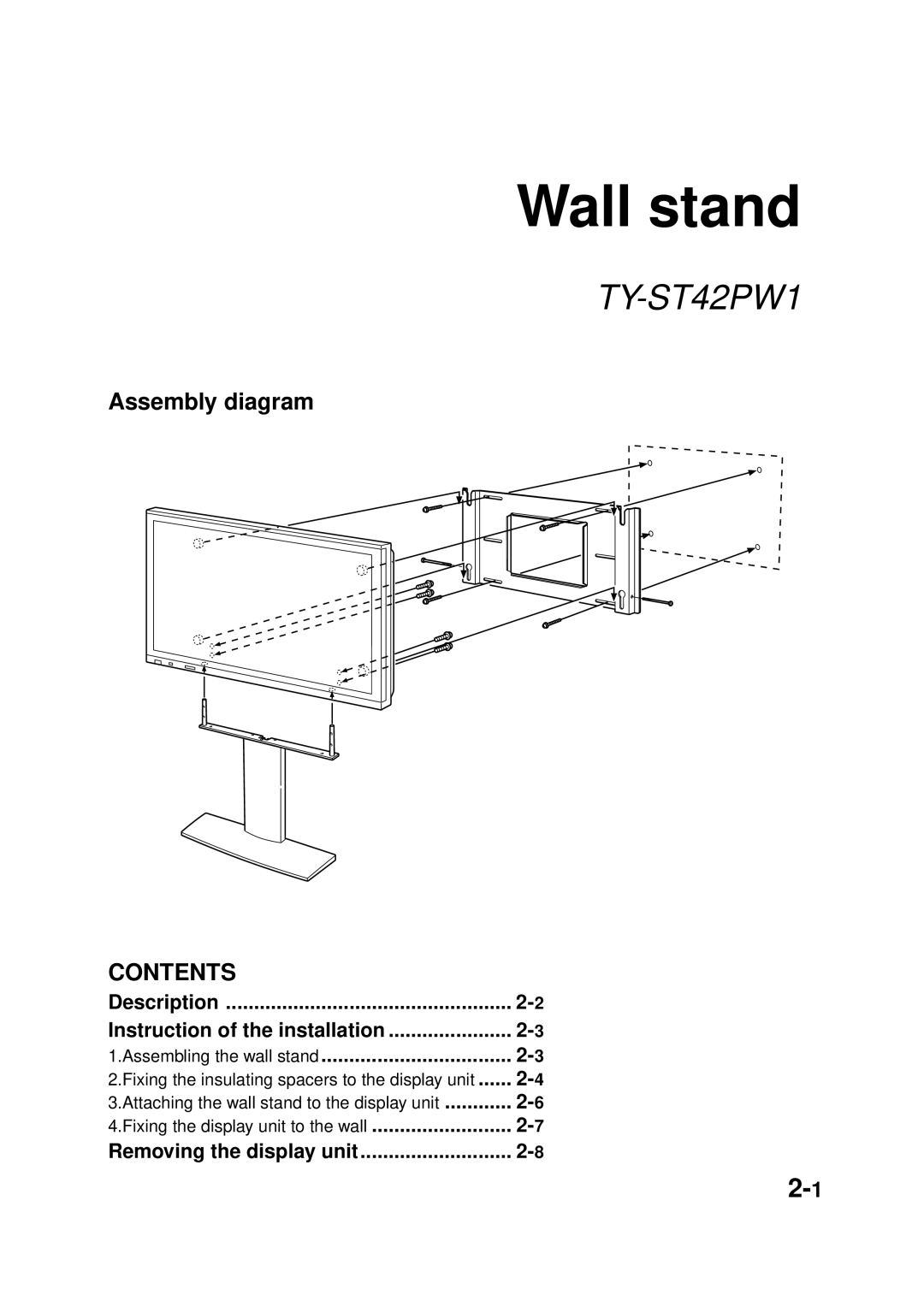 Panasonic TY-ST42PF3, TY-WK42PV1, TY-WK42PR1, TY-ST42PT3S, TY-ST42PT3K, TY-CE42PS1, TY-SP42PWD3W manual Wall stand, TY-ST42PW1 