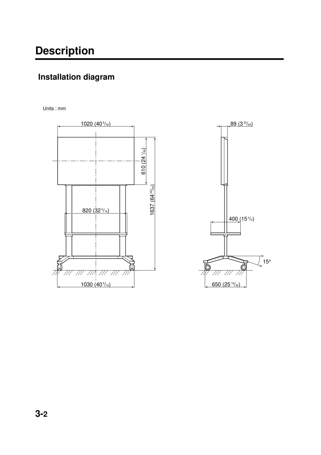 Panasonic TY-ST42PF3, TY-WK42PV1, TY-WK42PR1, TY-ST42PT3S, TY-ST42PW1 manual 1020 40 5/32 610 24 820, 89 3 33/64 400 15 3/4 