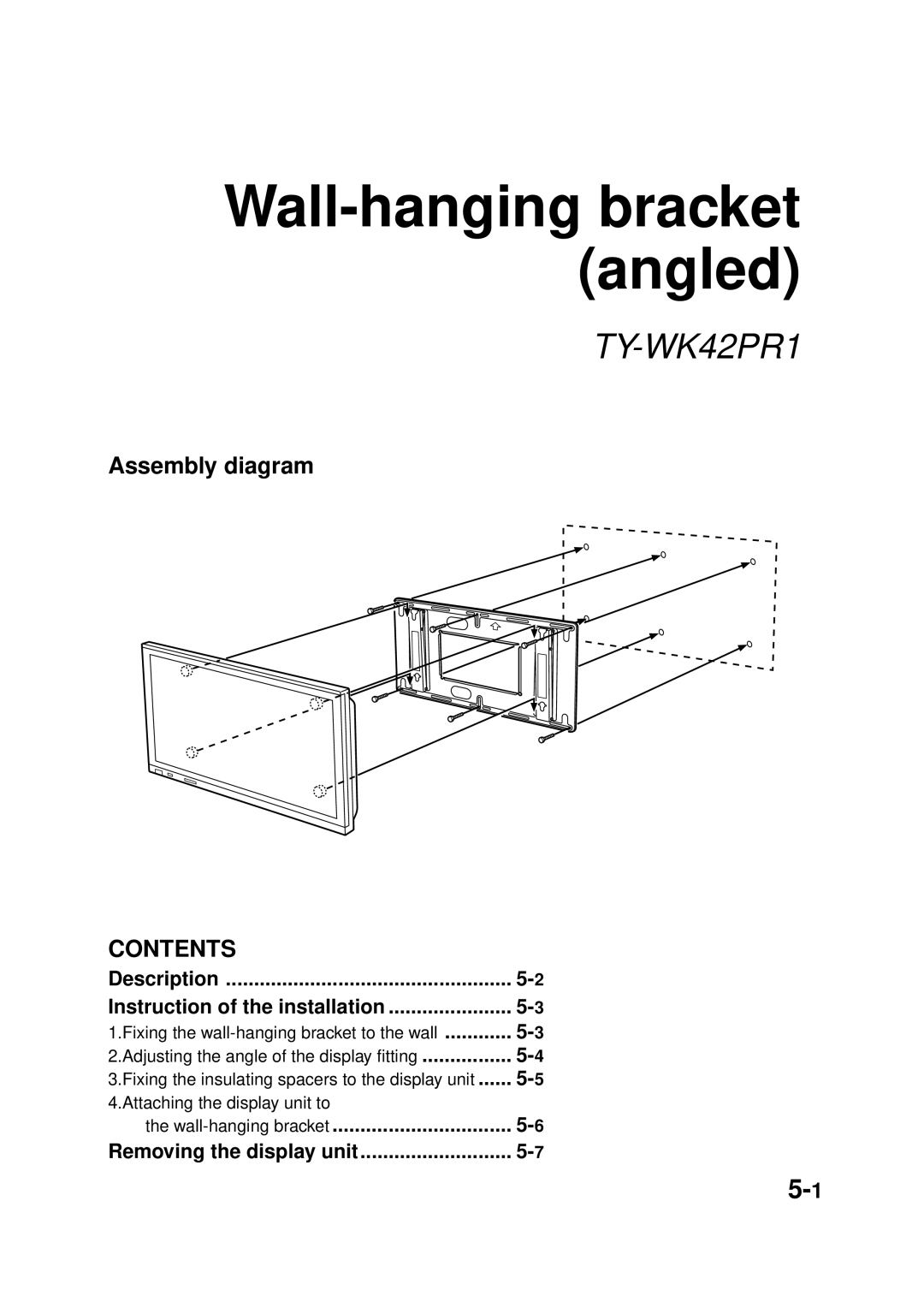 Panasonic TY-WK42PR1, TY-WK42PV1, TY-ST42PT3S, TY-ST42PW1, TY-ST42PT3K, TY-CE42PS1, TY-ST42PF3 manual Wall-hanging bracket angled 